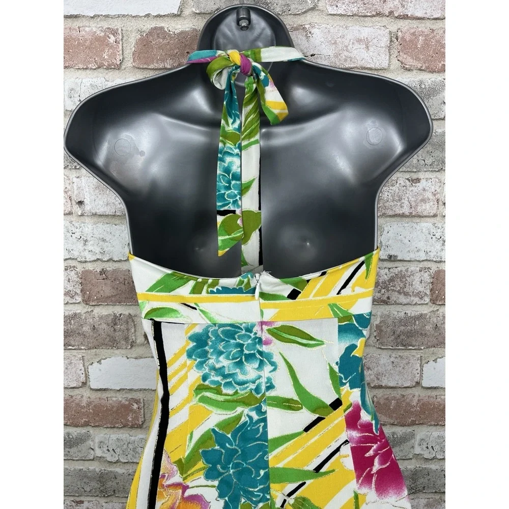 Cache Vintage 90's Tropical Floral Halter Bodycon Stretch Dress - size‎ 0